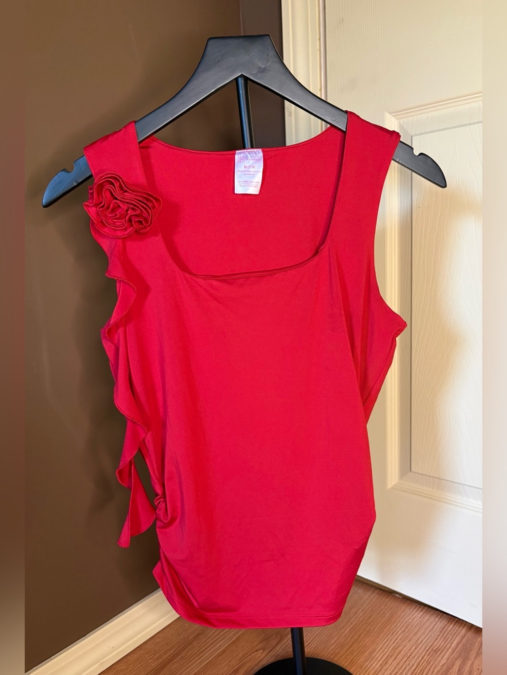 No Boundaries Red Sleeveless Tank with Shoulder Flower